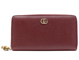 【特上品・箱・布袋あり】GUCCI　グッチ　バンブー付きジップアラウンドウォレット　ボルドー系　レザー　長財布　ロングウォレット　メンズ　レディース　ユニセックス　人気　シンプル　贈り物　プレゼント包装　ギフト【中古】松山久万ノ台店