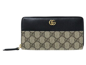 【箱・布袋あり】GUCCI　グッチ　ダブルGジップアラウンドウォレット　‎456117　GGマーモント　ベージュ×ブラック　バイカラー　メンズ　レディース　ユニセックス　プレゼント包装　ギフト【中古】松山朝生田店