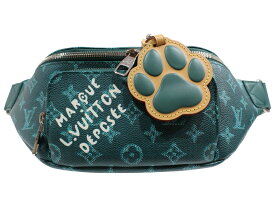 【箱・布袋あり】LOUIS VUITTON　ルイ・ヴィトン　ラッシュ・バムバッグ　M12867　モノグラム・ヘリテージ　キャンバス　ウエストバッグ　ボディバッグ　犬の肉球　バッグチャーム　グリーン　メンズ　LV　ギフト　プレゼント包装可【中古】松山久万ノ台店