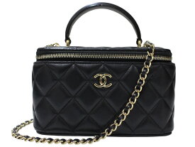 CHANEL　シャネル　チェーンバニティバッグ　ラムスキン　ブラック　ゴールド　ショルダーバッグ　ココマーク　化粧ポーチ　レディース　ギフト　プレゼント包装可【中古】松前R56号店