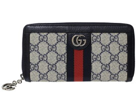 【箱・布袋あり】GUCCI　グッチ　オフィディア GGジップアラウンドウォレット　523154　長財布　ロングウォレット　GGスプリーム　シルバー金具　ネイビー系　グレー系　メンズ　レディース　ユニセックス　プレゼント包装　ギフト【中古】松前R56号店