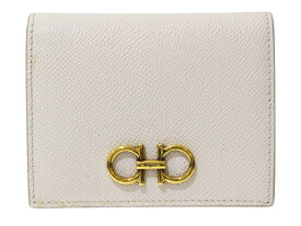 【箱あり】Salvatore Ferragamo　サルヴァトーレ　フェラガモ　2つ折り財布　ガンチーニ　JL-22　D780　コンパクトウォレット　ホワイト　レザー　ゴールド金具　ミニ財布　レディース　シンプル　人気　プレゼント包装　ギフト【中古】松前R56号店