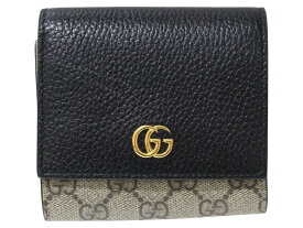【箱・布袋あり】GUCCI　グッチ　ダブルG バイカラー ミディアム ウォレット　2つ折り財布　GGマーモント　598587　レザー　ブラック　コンパクトウォレット　レディース　プレゼント包装　ギフト【中古】松前R56号店