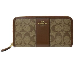 COACH　コーチ　ロングウォレット　F54630　長財布　ラウンドファスナー　ブラウン系　PVCコーティングキャンバス×レザー　ゴールド金具　シグネチャー　レディース　ウィメンズ　定番　人気　プレゼント包装　ギフト【中古】松前R56号店