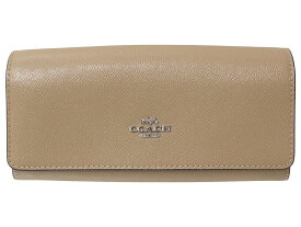 COACH　コーチ　レザーロングウォレット　長財布　ベージュ系　折りたたみ　かぶせ蓋　シルバー金具　多収納　レディース　ウィメンズ　シンプル　人気　プレゼント包装　ギフト【中古】松前R56号店