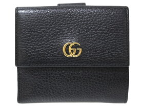 GUCCI　グッチ　GGマーモント　2つ折り財布　456122　レザー　ブラック　コンパクトウォレット　ミニ財布　レディース　メンズ　ウィメンズ　プレゼント包装　ギフト【中古】松前R56号店