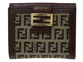 【箱あり】FENDI　フェンディ　Wホック財布　ズッキーノ柄　8M0188　2つ折り財布　キャンバス×レザー　ブラウン　ベージュ　コンパクトウォレット　レディース　メンズ　ウィメンズ　プレゼント包装　ギフト【中古】松前R56号店