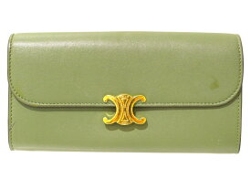 CELINE　セリーヌ　トリオンフ　ロングウォレット　S.FG.025D　長財布　レザー　グリーン系　レディース　プレゼント包装　ギフト【中古】松前R56号店