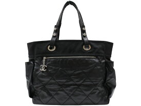 【ポーチ・布袋あり】CHANEL　シャネル　パリビアリッツ　トートGM　トートバッグ　ハンドバッグ　コーティングキャンバス×レザー　ブラック　黒　シルバー金具　大容量　大きめ　ウィメンズ　レディース　カジュアル　ギフト　プレゼント包装可【中古】松山久万ノ台店