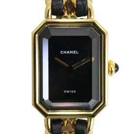 【電池交換済み】CHANEL　シャネル　プルミエールM　4 83 01 1002 クオーツ　ブラック文字盤　ブラック×ゴールド　ゴールドメッキ　スクエア　レディース　ウィメンズ　人気　定番　腕時計　ウォッチ　プレゼント包装　ギフト【中古】松前R56号店