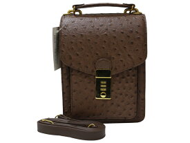 オーストリッチ　2WAYショルダーバッグ　ブラウン系　コンビネーション錠前　ダイヤル式　ハンドバッグ　ミニバッグ　斜め掛け　本革　コンパクト　メンズ　レディース　ユニセックス　ギフト　プレゼント包装可【中古】松前R56号店