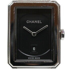 CHANEL　シャネル　ボーイフレンド・ツイード　H4876　クオーツ　デイト　日付表示　SS　ステンレススチール　ブラック×シルバー　レディース　腕時計　ウォッチ　プレゼント包装　ギフト【中古】松山久万ノ台店