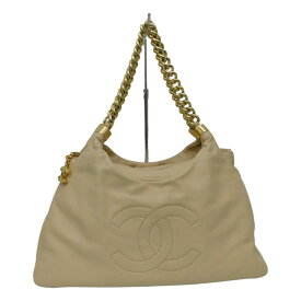 【ギャラ・布袋あり】CHANEL シャネル チェーントート バッグ カーフ レザー ベージュ ココマーク レディース【中古】新居浜店