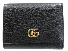 【箱・布袋あり】GUCCI　グッチ　三つ折り財布　474746　GGマーモント　レザー　ブラック　黒　ゴールド金具　コンパクト財布　ウォレット　ウィメンズ　レディース　シンプル　カジュアル　プレゼント包装　ギフト【中古】松山久万ノ台店