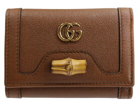 【箱・布袋あり】GUCCI　グッチ　バンブーダイアナコンパクトウォレット　658633　レザー　ブラウン　茶色　ゴールド金具　コンパクト財布　三つ折り財布　ウィメンズ　レディース　シンプル　カジュアル　プレゼント包装　ギフト【中古】松山久万ノ台店