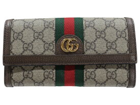 【箱・布袋あり】GUCCI　グッチ　オフィディア　コンチネンタルウォレット　523153　GGスプリーム×レザー　ベージュ×ブラウン　グリーン×レッド　ロングウォレット　長財布　ユニセックス　メンズ　レディース　プレゼント包装　ギフト【中古】松山久万ノ台店