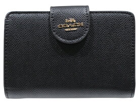 【箱あり】COACH　コーチ　ミディアム コーナー ジップ ウォレット　6390　クロスグレインレザー　ブラック　黒　ゴールド金具　二つ折り財布　コンパクトウォレット　財布　ウィメンズ　レディース　シンプル　プレゼント包装　ギフト【中古】松山久万ノ台店