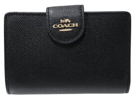 【特上品】COACH　コーチ　ミディアムコーナージップウォレット　6930　2つ折り財布　コンパクトウォレット　ブラック　黒　クロスグレインレザー　ゴールド金具　レディース　メンズ　ユニセックス　シンプル　ギフト　プレゼント包装　ギフト【中古】松山朝生田店
