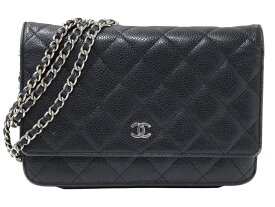 【箱・布袋・ギャラあり】CHANEL　シャネル　マトラッセチェーンウォレット　A33814　ショルダーバッグ　斜め掛け　キャビアスキン　シルバー金具　ブラック　レディース　ウィメンズ　定番　人気　シンプル　ココマーク　ギフト　プレゼント包装可【中古】松山朝生田店