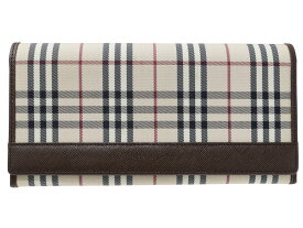 【箱あり】BURBERRY　バーバリー　ノバチェックロングウォレット　ベージュ系　キャンバス　レザー　長財布　ロングウォレット　レディース　人気　定番　ギフト　プレゼント包装　ギフト【中古】松山朝生田店