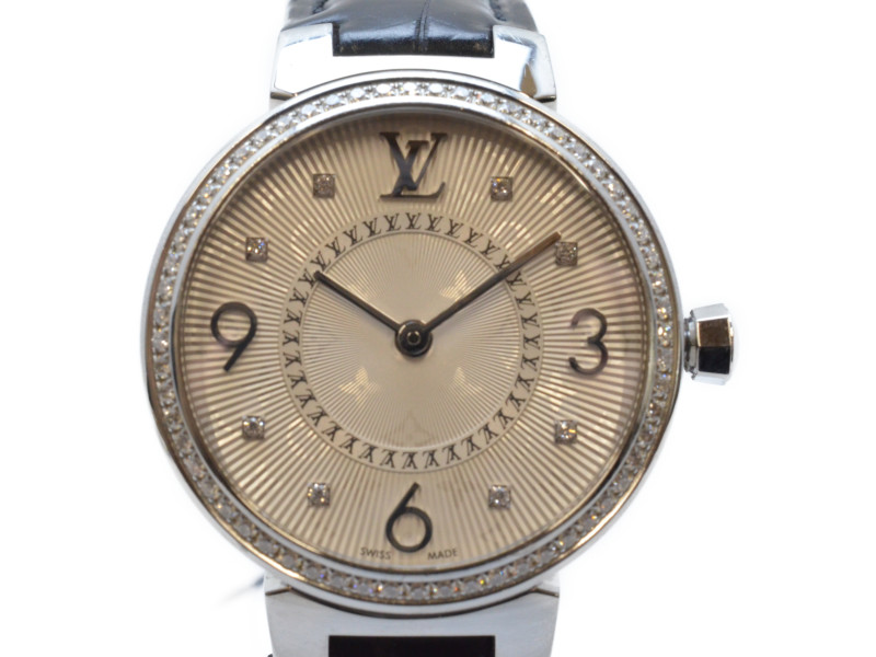 この商品はかんてい局盛岡店から発送いたします 超高品質で人気の LOUIS VUITTON ルイヴィトン Q12MF タンブール モノグラム ダイヤベゼル レディース ダイヤル8Pダイヤ 中古 クオーツ時計 高級感 腕時計 シルバー ブラック