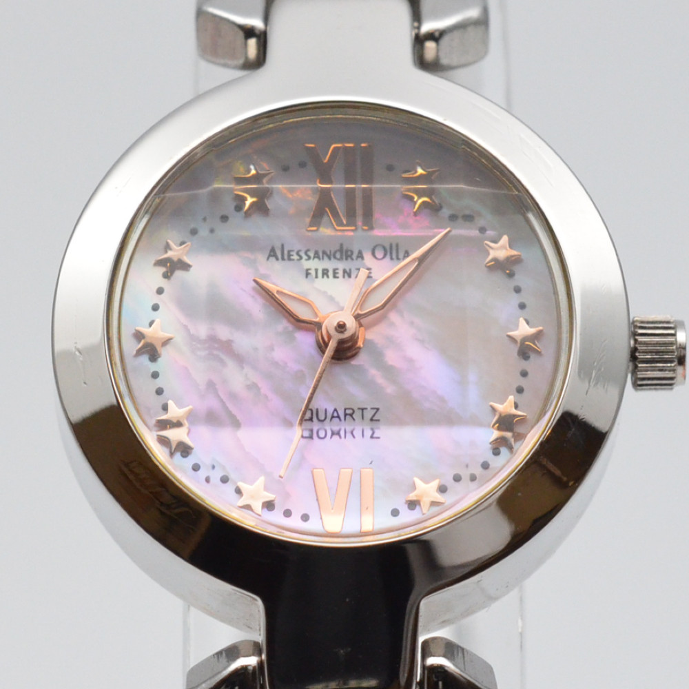 この商品はかんてい局盛岡店から発送いたします ALESSANDRA OLLA 開店記念セール アレクサンドラオーラ メーカー公式 AO-340-8 クオーツ時計 レディース シェル 中古 ピンク シルバー 星 腕時計