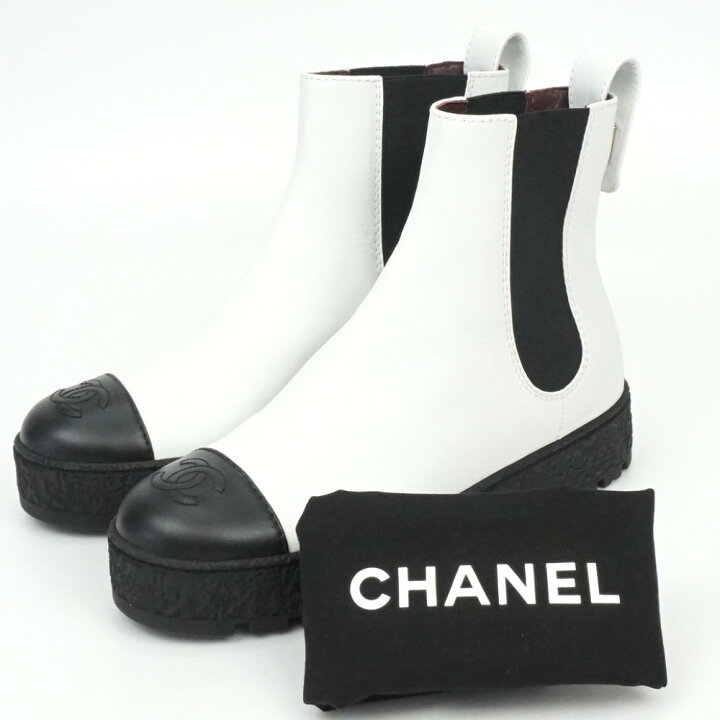 楽天市場】CHANEL シャネル G37927 アンクルブーツ ホワイト×ブラック 