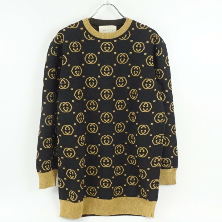 楽天市場】GUCCI グッチ 555019 GG柄ニット ブラック/ゴールド 