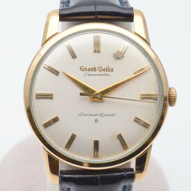 GRAND SEIKO　グランドセイコー　J14070　ファーストモデル　手巻き　14k金張り　ゴールド/ブラック　OH済　レザーベルト　彫り文字盤　初期型　メンズ腕時計　【中古】