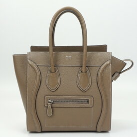 CELINE　セリーヌ　189793DRU.09SO　ラゲージ・マイクロショッパー　スリ　グレージュ系　ドラムドカーフスキン　ハンドバッグ　レディース　【中古】