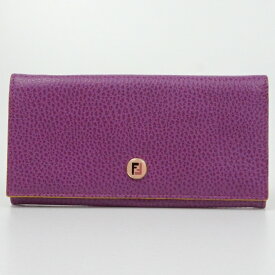 FENDI　フェンディ　2つ折り長財布　パープル　紫　かぶせ蓋　イタリア製　レザー　レディース財布　【中古】