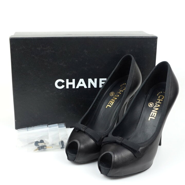 楽天市場】CHANEL シャネル オープントゥパンプス ブラック 黒 サイズ 