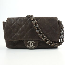 CHANEL　シャネル　マトラッセ チェーンショルダーバッグ　ダークブラウン　シルバー金具　イタリア製　肩掛けバッグ　レディースバッグ　【中古】
