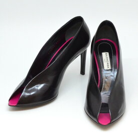 BALENCIAGA　バレンシアガ　オープントゥパンプス　ブラック　黒　サイズ表記37 1/2　約24.5cm程度　ヒール高さ約8cm　レディースシューズ　アパレル　【中古】