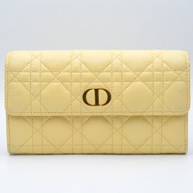 DIOR　ディオール　CARO　カロ　長財布　イエロー　黄　ゴールド金具　かぶせ蓋　レディース財布　【中古】