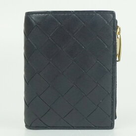 BOTTEGA VENETA　ボッテガヴェネタ　742330VCPP38425　イントレチャート スモール 2つ折りウォレット　ブラック　黒　コンパクト財布　メンズ　レディース　【中古】