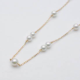 MIKIMOTO　ミキモト　パールステーションネックレス　K18　イエローゴールド　金　チェーン約38cm　パールサイズ約3.0mm～約5.5mm　重量約3.7g　ジュエリー　アクセサリー　レディース　【中古】