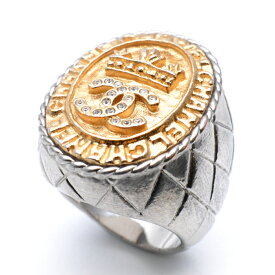 CHANEL　シャネル　L21A　ラインストーン ココマークリング　シルバー×ゴールド　約11号サイズ　指輪　ジュエリー　ブランドアクセ　レディース　【中古】