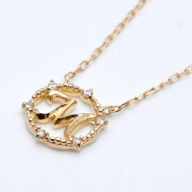 agete　アガット　チェーンK18　トップK14　ダイヤ付きイニシャルネックレス　ダイヤモンド0.03ct　金　重量約1.3g　チェーン約45cm　イニシャルM　ジュエリー　アクセサリー　【中古】　