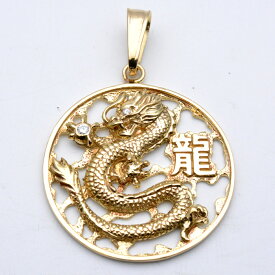 K18　龍ネックレストップ　イエローゴールド　金　ダイヤモンド0.05ct　重量約10.9g　ペンダントトップ　ジュエリー　アクセサリー　メンズ　レディース　【中古】