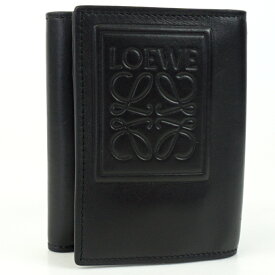 LOEWE　ロエベ　トライフォールド 3つ折り財布　ブラック　黒　ミニ財布　コンパクトウォレット　アナグラム　レディース　【中古】