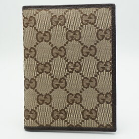 【中古】　GUCCI　グッチ　141862　パスケース　ベージュ×ブラウン　茶　定期入れ　カードケース　GG柄　ブランド小物　メンズ　レディース