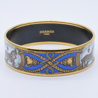 【中古】 HERMES　エルメス　エマイユGM　ブルー系×ゴールド　腕周り約20.5cm　ブレスレット　バングル…