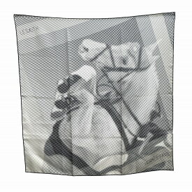 【美品】HERMES エルメス カレ90 大判スカーフ 『LE SAUT H (ソーH)』柄 ドット モザイクアート 馬柄 ブラック ホワイト シルク100%【程度SA】【中古】