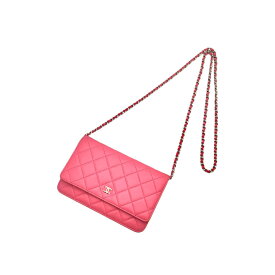 CHANEL シャネル マトラッセ チェーンウォレット A33814 ラムスキン ピンク シルバー金具 ショルダーバッグ 長財布 ココマーク【程度B】【中古】