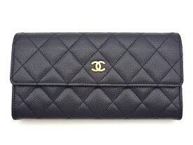 CHANEL シャネル マトラッセ 2つ折り長財布 A50096 キャビアスキン ブラック×ゴールド金具 ココマーク【程度B】【中古】