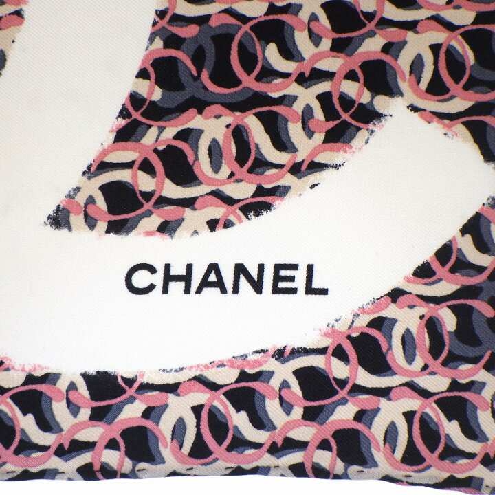 良品 CHANEL シャネル ココマーク チェーン ロゴ シルク100％ スカーフ  