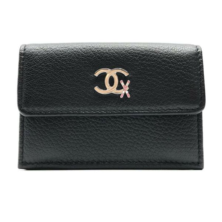 楽天市場】CHANEL シャネル 三つ折り財布 スキー柄 レザー 黒  