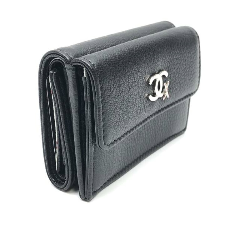 楽天市場】CHANEL シャネル 三つ折り財布 スキー柄 レザー 黒  