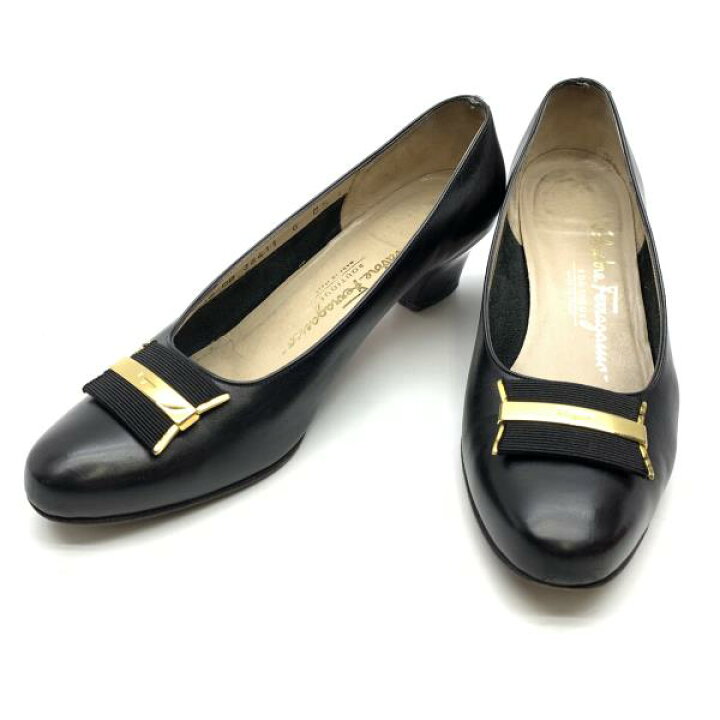 楽天市場】Ferragamo フェラガモ レザー パンプス ブラック 黒 サイズ 